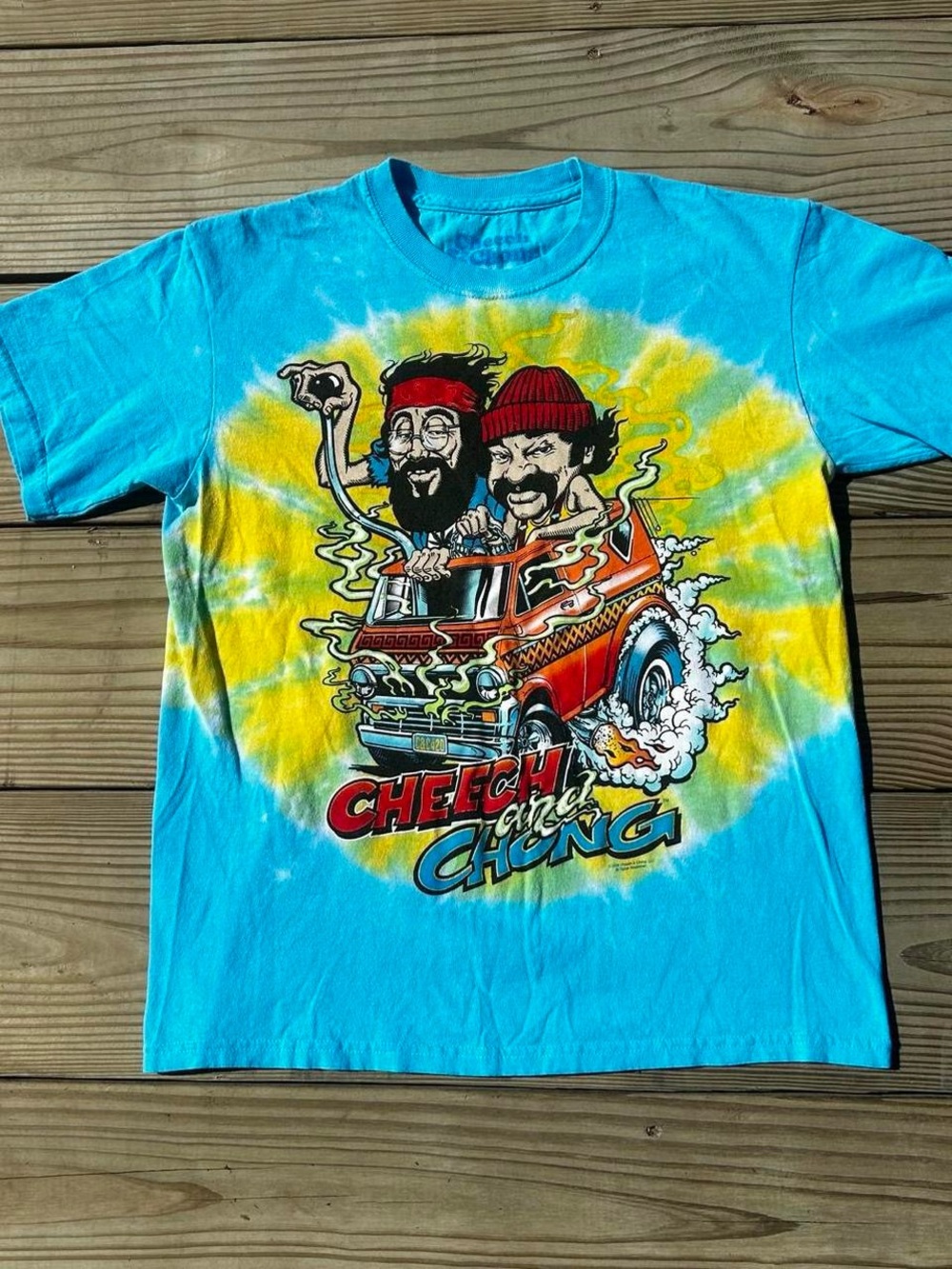 Cheech & Chong Tie-Dye Graphic Short Sleeve Tee - Blue/Yellow